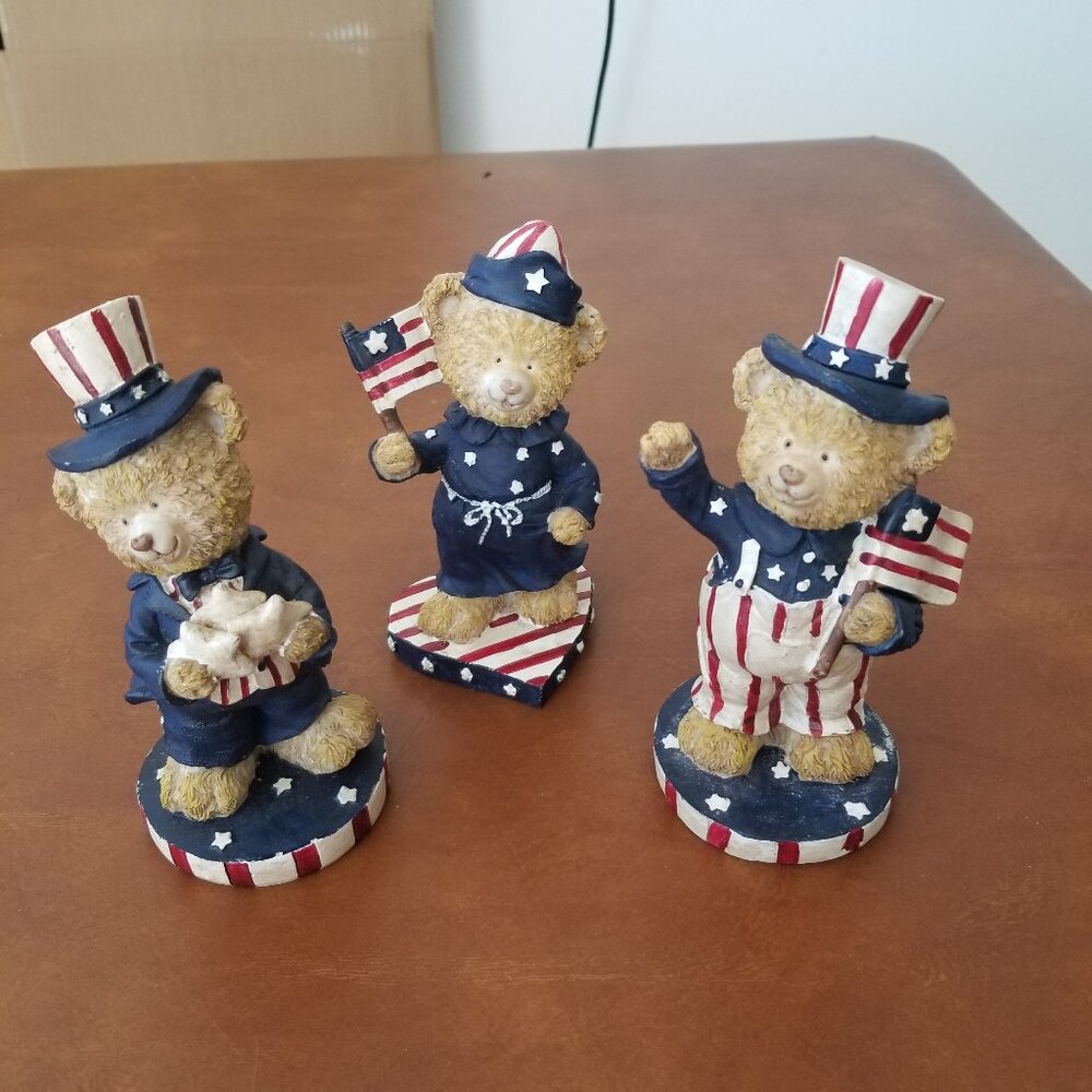 Unique Creations 4th of July Patriotic Resin Teddy Bears - Set of 3